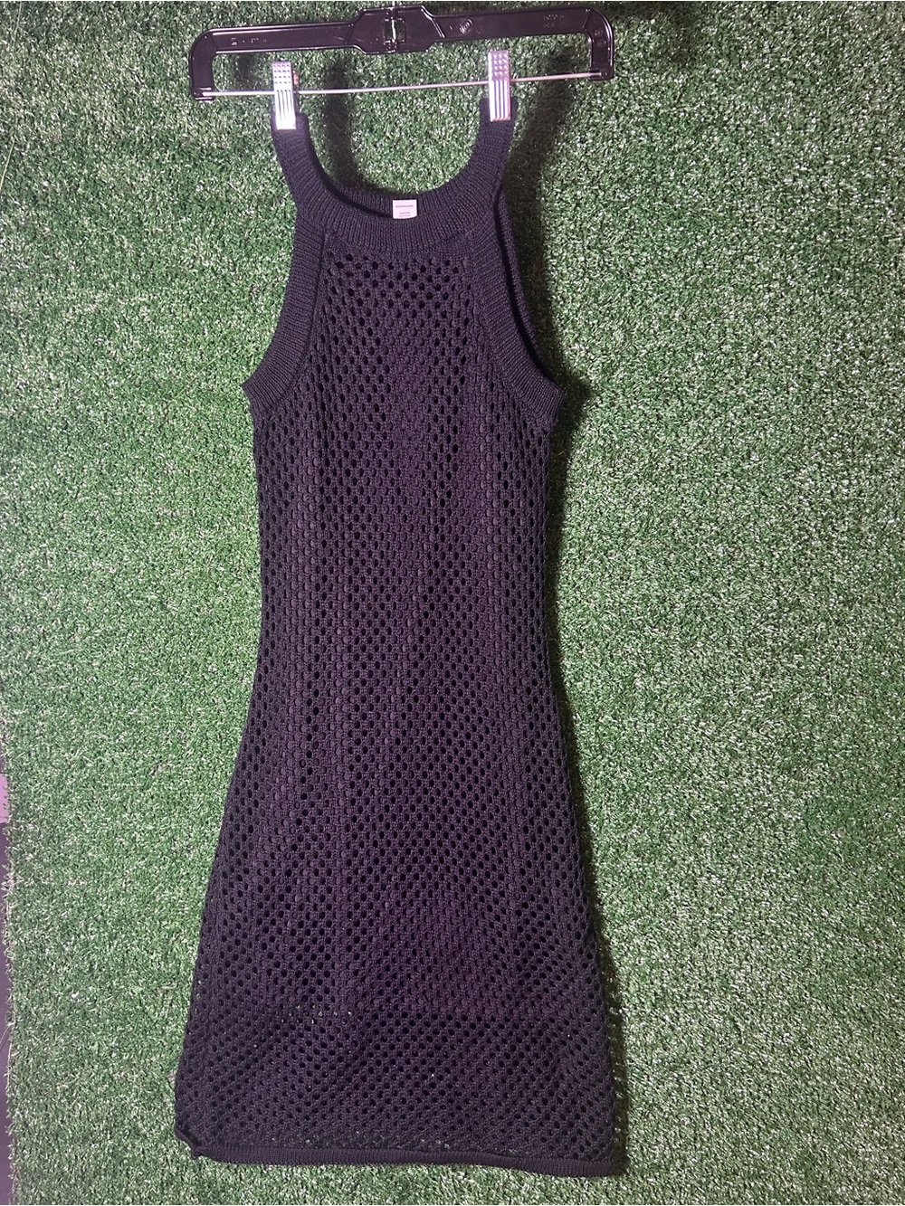 Charlotte Russe Black Crochet Knit High Neck Halter Mini Dress S